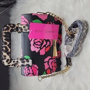 Betsey Johnson Top Handle Floral Leopard Crossbody Bag Purse